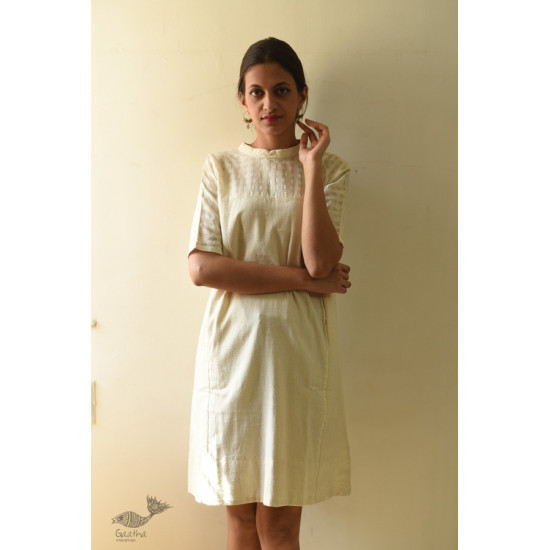 shop Handloom Self Off White Cotton - Dress