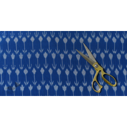 Ikat Handloom Cotton Blue Fabric - Arrow Design Woven 