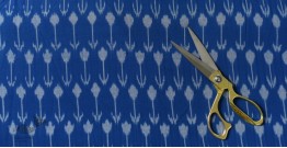 Ikat Handloom Cotton Blue Fabric - Arrow Design Woven 