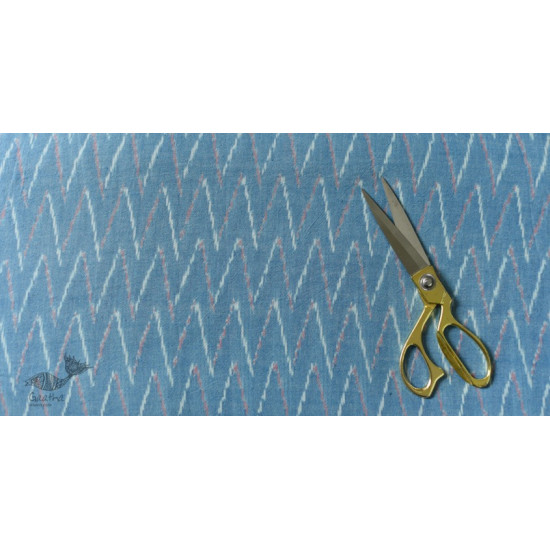 Shop Handloom ikat cotton fabric - Sky Blue Zig Zag 