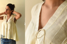 Shweta . श्वेता | Handwoven Checks Top | Pure Cotton Off White 