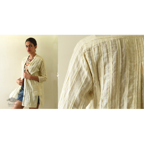 shop Handwoven Off White Cotton Self Checks Shrug