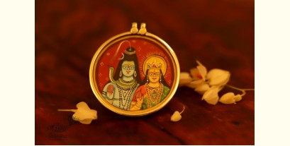 देवसेना * Miniature Painting . Pendant * Shiv Parvati {A}