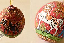 Pattachitra ~ Painted Horse & Elephant on Hanging Coconut