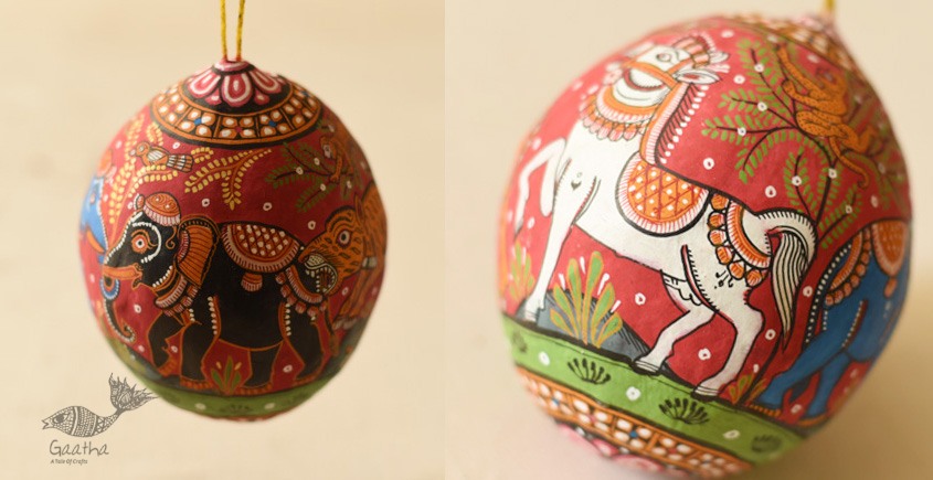 shop Painted Horse & Elephant on Hanging Coconut