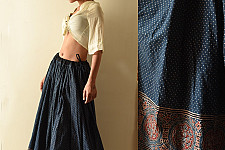 Flowers in a River | Ajrakh Prints with Natural Dye - Indigo Long Skirt / Ghagra