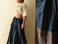 Flowers in a River | Ajrakh Prints with Natural Dye - Indigo Long Skirt / Ghagra
