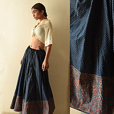 Flowers in a River | Ajrakh Prints with Natural Dye - Indigo Long Skirt / Ghagra