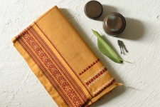 Sadaa . सदा ✡ Begampuri Cotton Yellow Saree With Red Woven Border