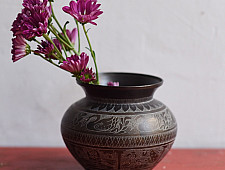 Antiquities from Khajuraho ~ Brass Lota with Carving  - C