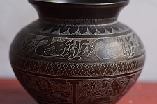 Antiquities from Khajuraho ~ Brass Lota with Carving  - C