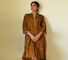 Jamdani - Handloom Cotton Brown Dress