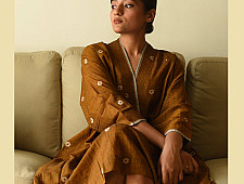 Jamdani - Handloom Cotton Brown Dress