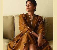 Jamdani - Handloom Cotton Brown Dress
