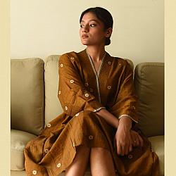 Jamdani - Handloom Cotton Brown Dress