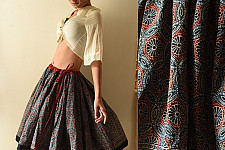 Flowers in a River | Natural Dyed Ajrakh Block Printed Blue Short Skirt