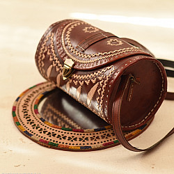 Be Nomadic ~ Kutchi Embroidered Leather Round Bag