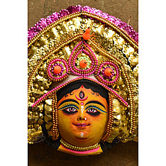Mukhauta . मुखौटा : Handmade Chhau Mask - Durga ( Pink & Golden )