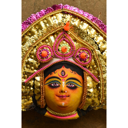 Mukhauta . मुखौटा : Handmade Chhau Mask - Durga ( Pink & Golden )