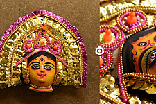 Mukhauta . मुखौटा : Handmade Chhau Mask - Durga ( Pink & Golden )