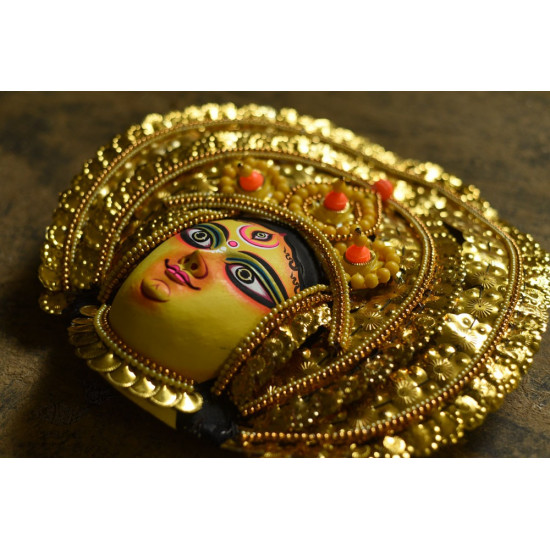 shop handmade chhau mask from bangal - durga-golden