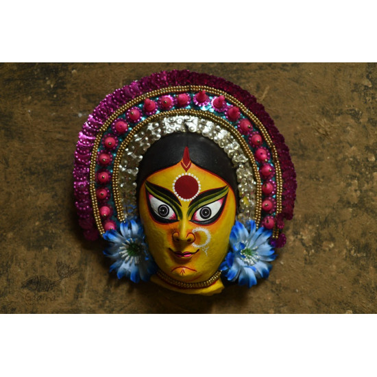 shop handmade chhau mask from bangal - durga-golden