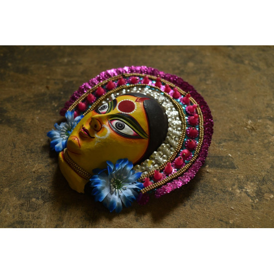 shop handmade chhau mask from bangal - durga-golden