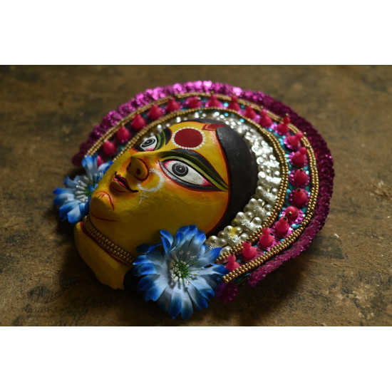 shop handmade chhau mask from bangal - durga-golden