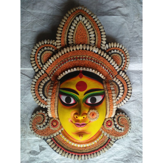 shop Seeds handmade chhau mask from bangal - durga-golden