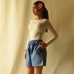 Shorts | Handloom Denim Doted Short (Three Color Options)