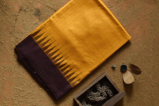 Kamakshi | Pure Tussar Silk Ikat Saree - Yellow & Brown 