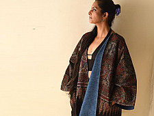 Kimono | Reversible Ajrakh & Denim Jacket - Black