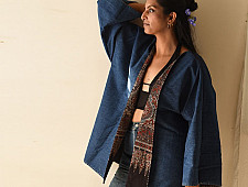Kimono | Reversible Ajrakh & Denim Jacket - Black
