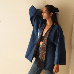 Kimono | Reversible Ajrakh & Denim Jacket - Black