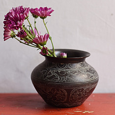 Antiquities from Khajuraho ~ Carving on Brass Lota / Pot - D