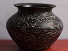 Antiquities from Khajuraho ~ Carving on Brass Lota / Pot - D