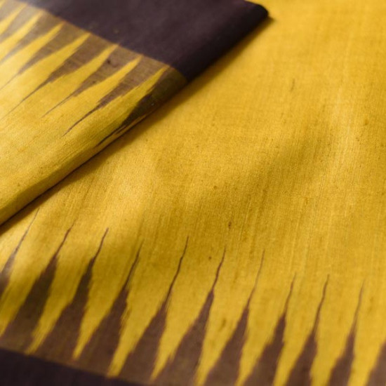 shop Handwoven Pure Tussar Silk Ikat Saree - Yellow & Brown 