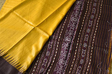 Kamakshi | Pure Tussar Silk Ikat Saree - Yellow & Brown 