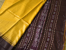 Kamakshi | Pure Tussar Silk Ikat Saree - Yellow & Brown 
