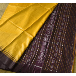 Kamakshi | Pure Tussar Silk Ikat Saree - Yellow & Brown 