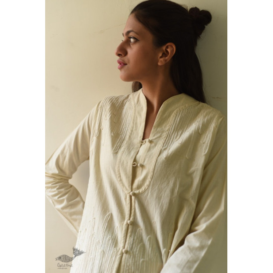 shop Handloom Self Checks Cotton - Off White Top