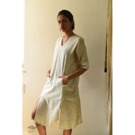 shop Handloom Self Off White Cotton - Dress