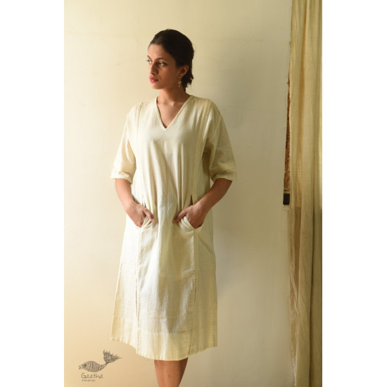 shop Handloom Self Off White Cotton - Dress