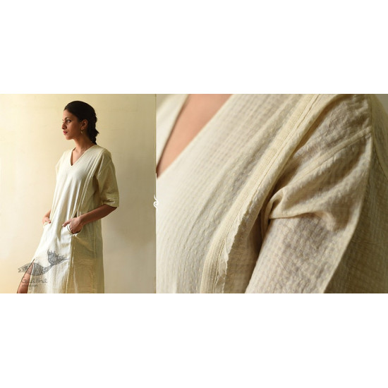 shop Handloom Self Off White Cotton - Dress