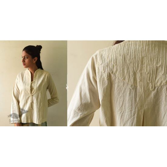 shop Handloom Self Checks Cotton - Off White Top