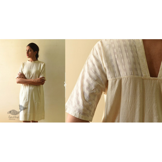 shop Handloom Self Off White Cotton - Dress