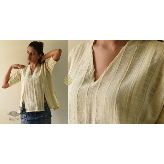 shop Handloom Self Checks Cotton - Off White Top