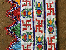 Shubh-Laabh . शुभ लाभ - Glass Bead Door Toran with Side Latkan (Set of Three) - Swastik & Kalash