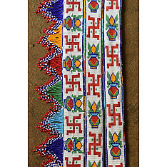 Shubh-Laabh . शुभ लाभ - Glass Bead Door Toran with Side Latkan (Set of Three) - Swastik & Kalash