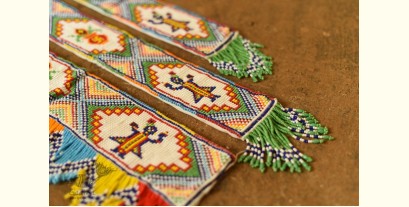 Shubh-Laabh . शुभ लाभ - Glass Bead Door Toran with Side Latkan (Set of Three) - Shrinathji & Kalash Motif